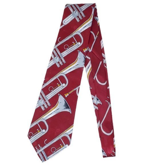 Renaissance Tie Necktie Trumpet Music Band Red Maroon Silver‎ Hand Made - Picture 9 of 12